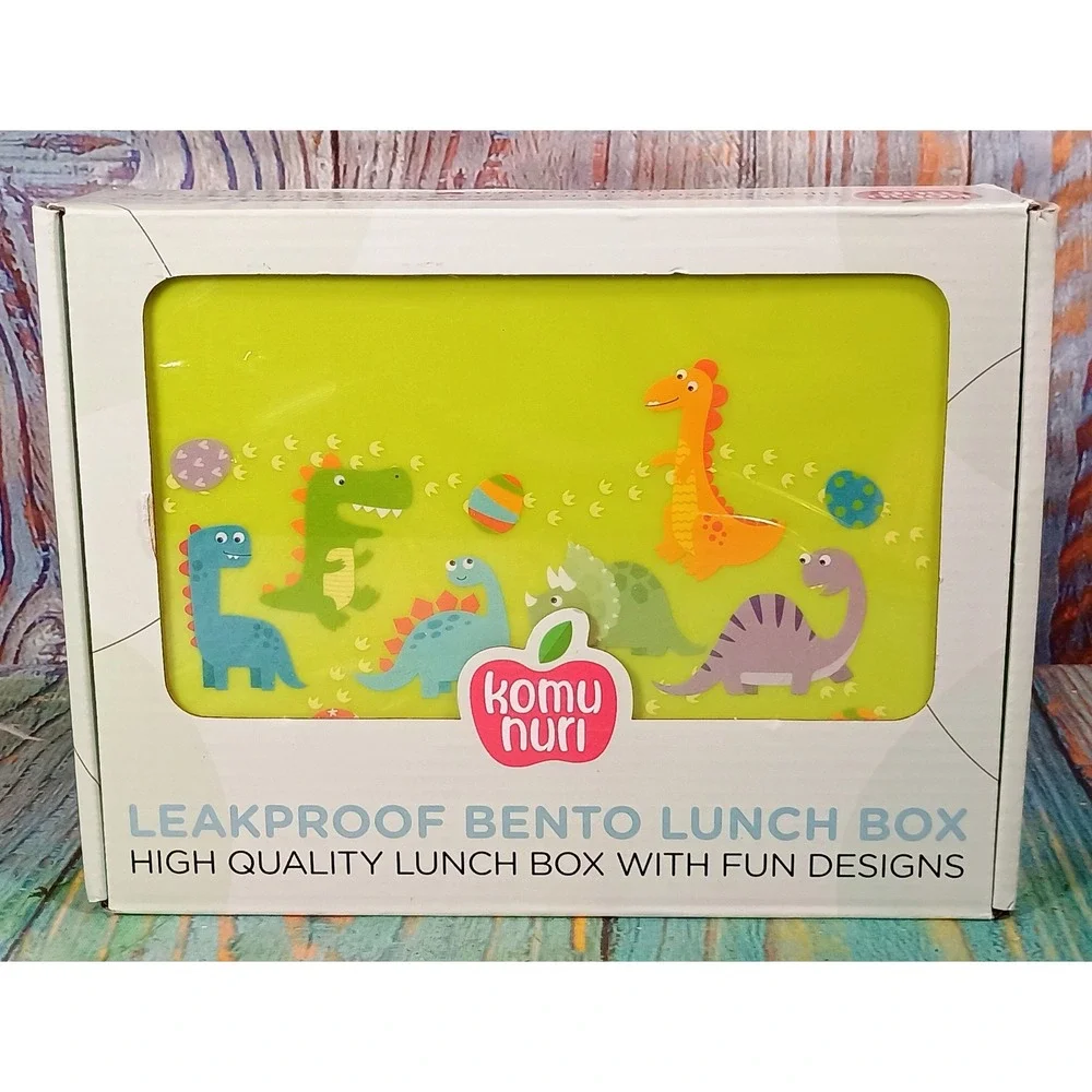 Komunuri Green Dinosaur Leakproof‎ Bento Lunch Box Kids 4 Compartment BPA Free